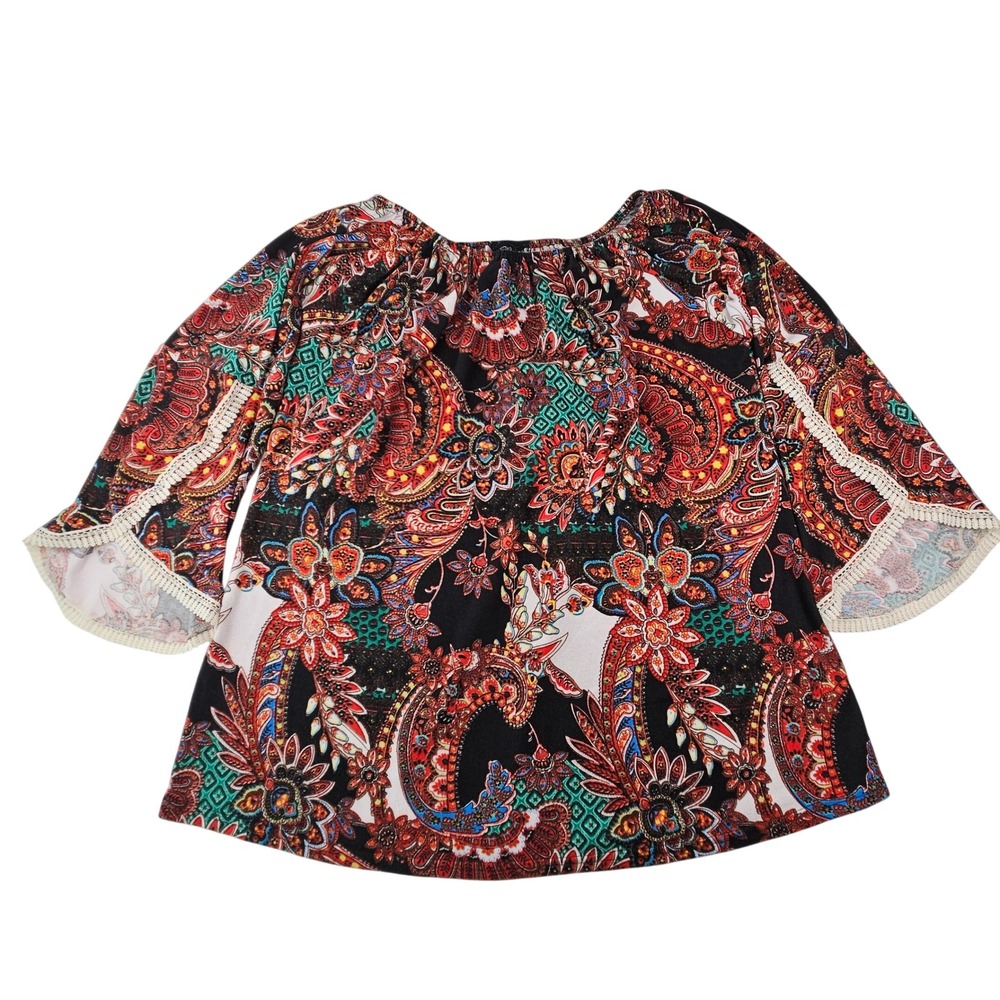 WinWin Paisley Lace Trim Sleeve Tunic Top Multi Color Boho Plus Size 2XL 3XL